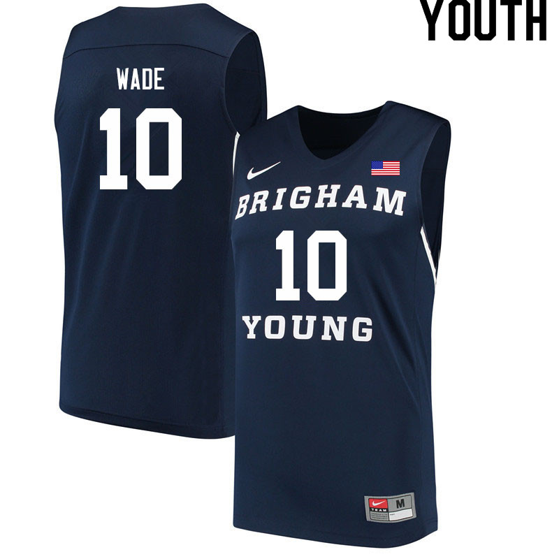 Youth #10 Jesse Wade BYU Cougars College Basketball Jerseys Sale-Navy - Click Image to Close